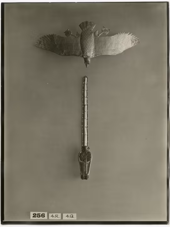 Image of print of vulture and cobra ornaments