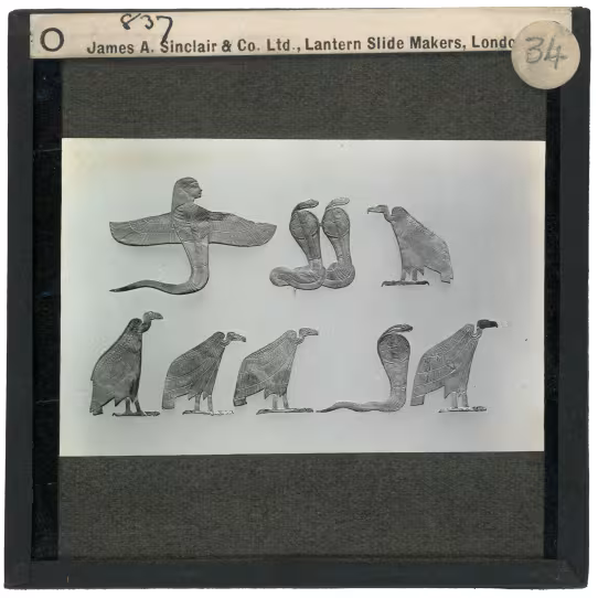 Image of lantern slide of eight flat amulets