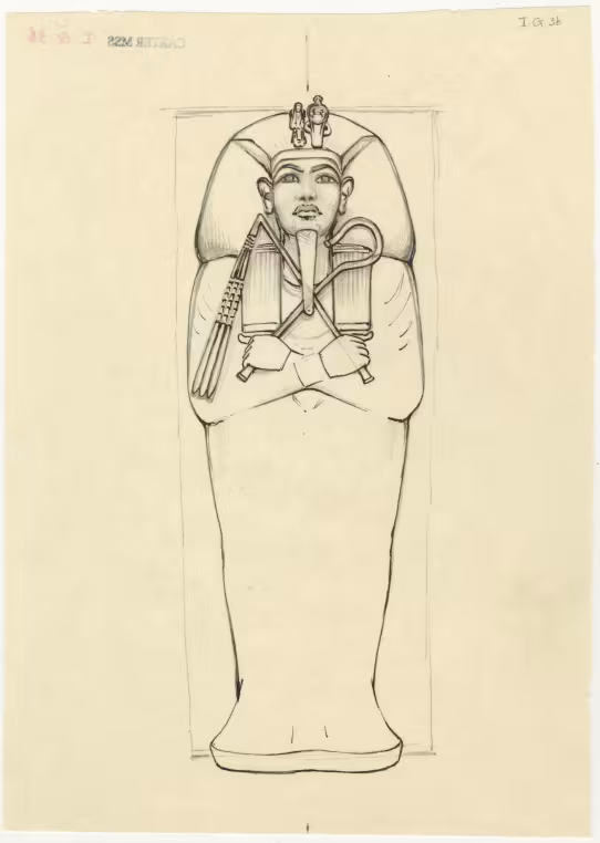Draft plan of the lid of the first (outermost) coffin (Carter no. 253) in situ in the Burial chamber