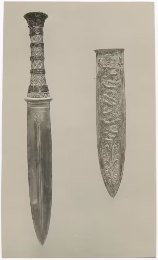 image of photographic print of dagger and sheath in object card