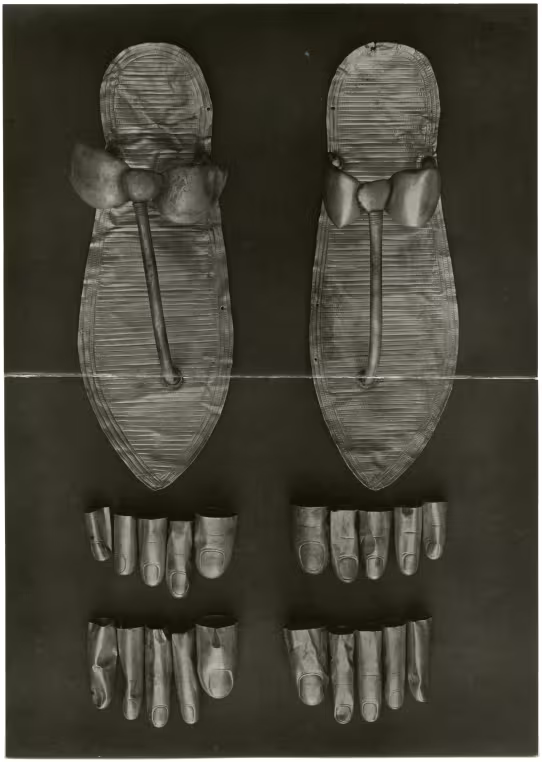 image of photographic print of sandals, toe stalls, and finger stalls in object card