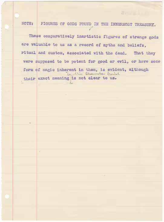 Typed notes on paper with annotations in pencil