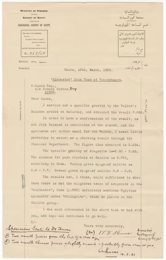 Typed and handwritten notes on paper