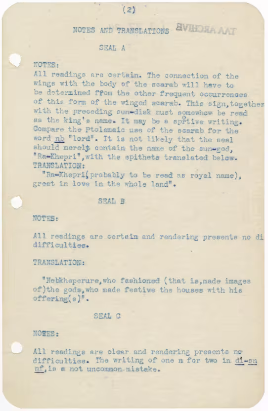 Typed notes on paper 
