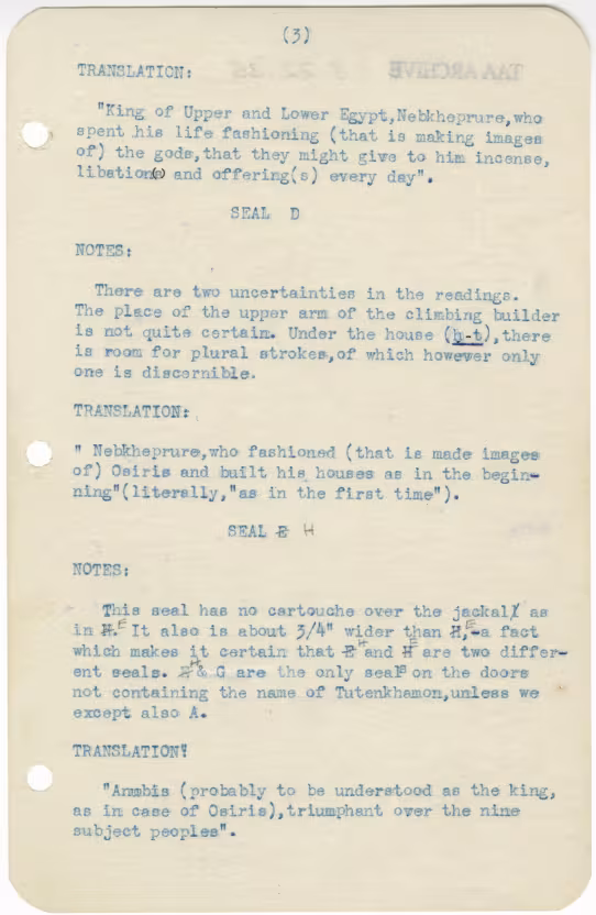 Typed notes on paper