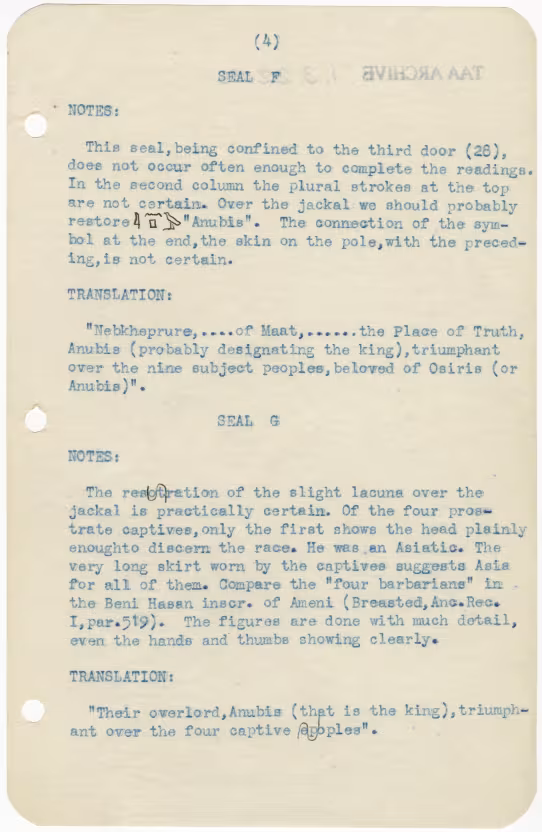 Typed notes on paper 