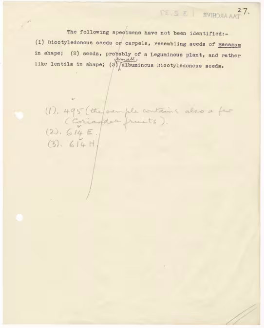 Typed notes on paper 