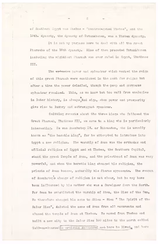 Photocopy of typed notes
