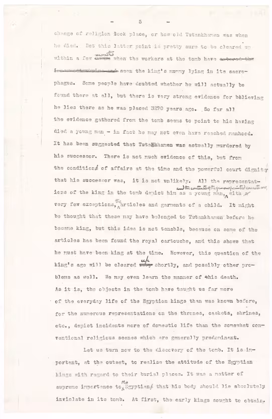 Typed notes on paper 