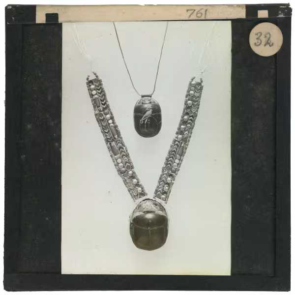 Image of lantern slide of two scarab necklaces