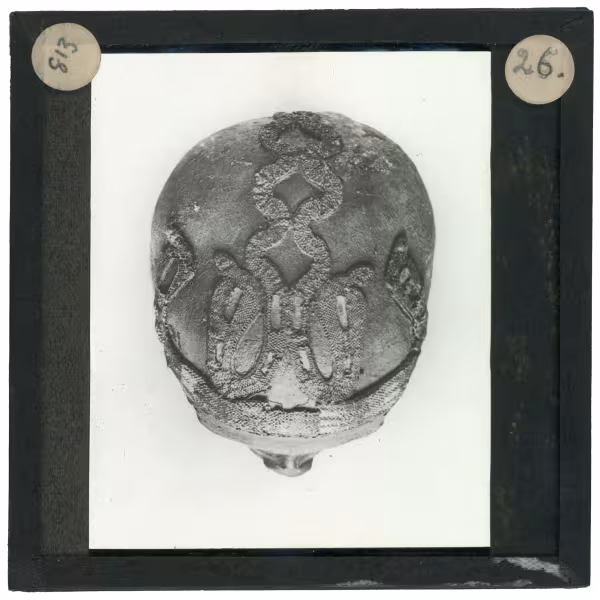 Image of lantern slide of head of king's mummy