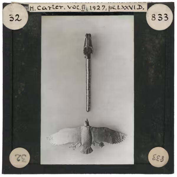 Image of lantern slide of vulture below and snake above