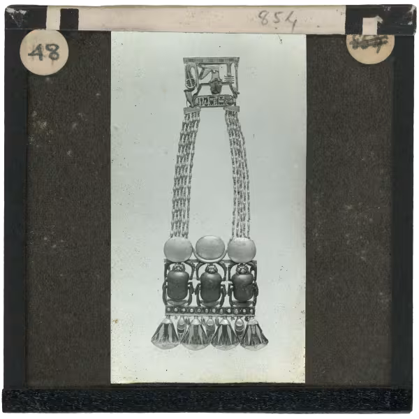 Image of lantern slide of necklace with scarabs