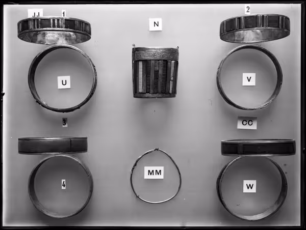 Image of negative of ten bracelets, circlets, and wristlets