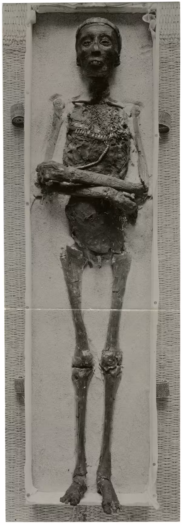image of photographic print of king's unwrapped body in object card