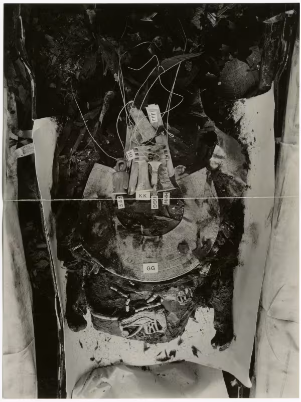 image of photographic print of king's mummy within coffin in object card