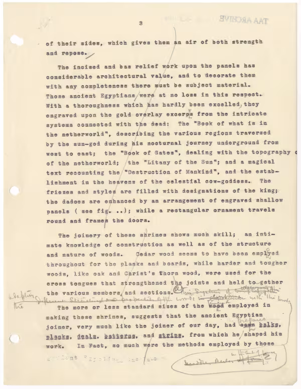 Typed notes on paper with annotations in pencil