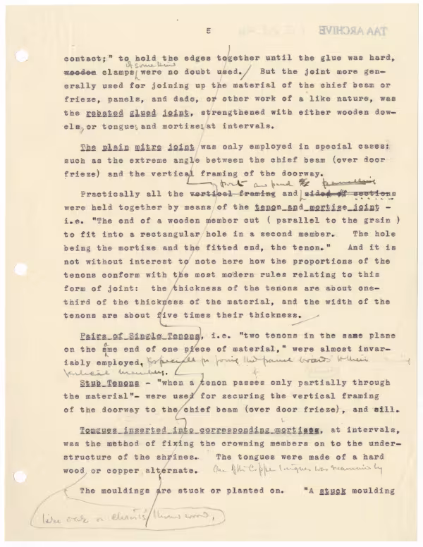 Typed notes on paper with annotations in pencil