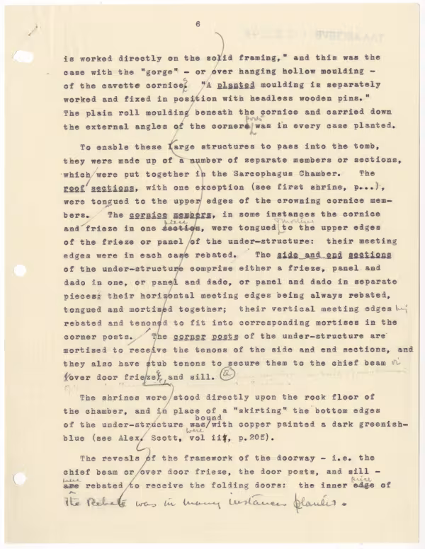 Typed notes on paper with annotations in pencil