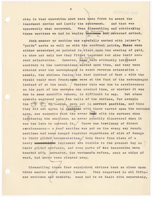 Typed notes on paper with annotations in pencil