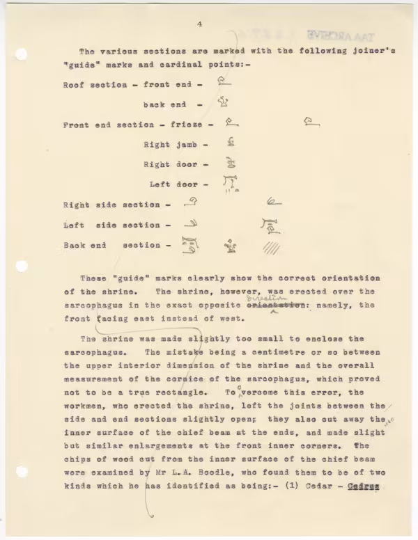 Typed notes on paper with annotations in pencil