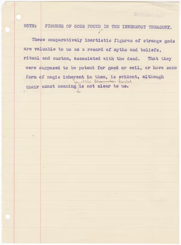 Typed notes on paper with annotations in pencil