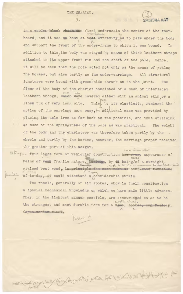 Typed notes on paper with annotations in pencil