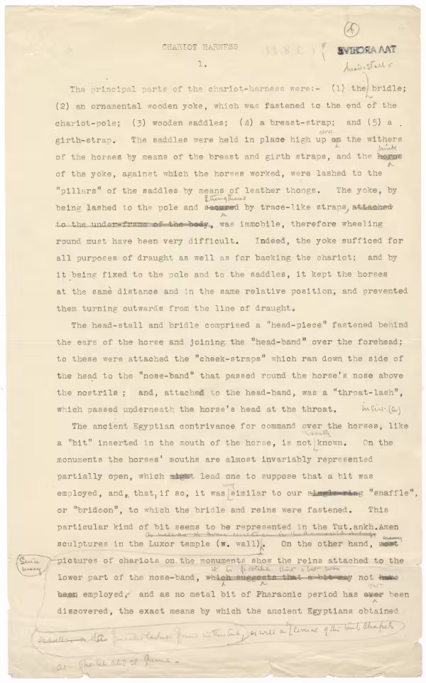 Typed notes on paper with annotations in pencil