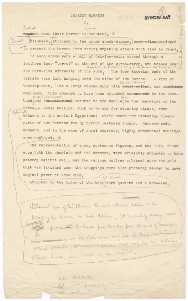 Typed notes on paper with annotations 