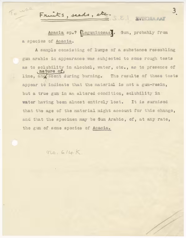 Typed notes on paper with annotations in pencil