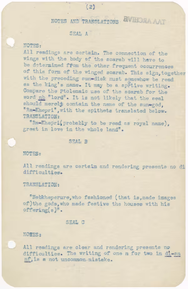 Typed notes on paper 