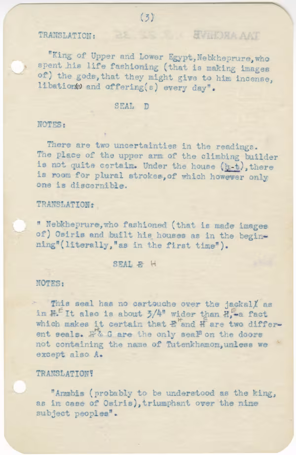 Typed notes on paper