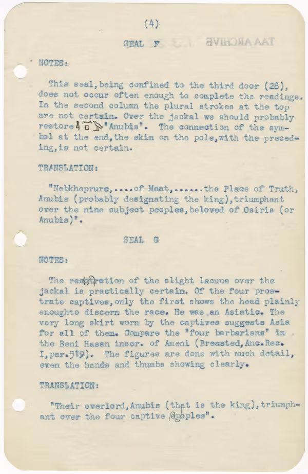 Typed notes on paper 