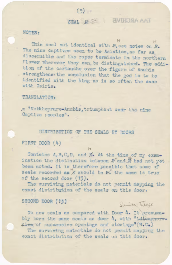 Typed notes on paper 