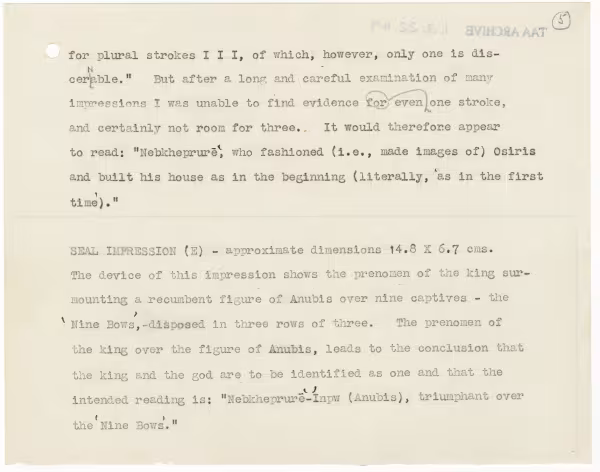 Typed notes on paper 