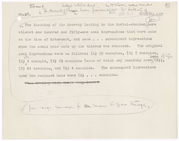 Typed notes on paper 
