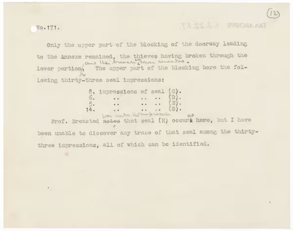 Typed notes on paper 