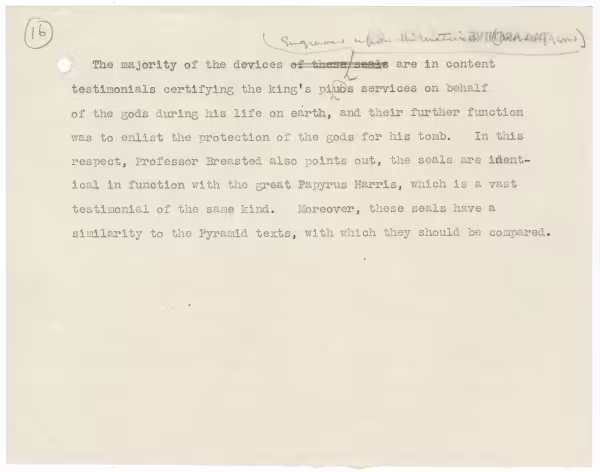 Typed notes on paper 