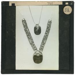 Image of lantern slide of two scarab necklaces