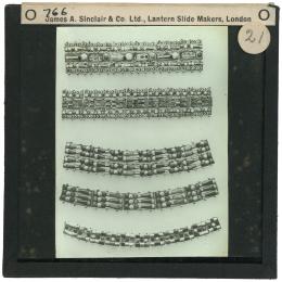 Image of lantern slide of five beaded straps