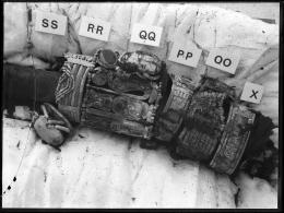 Image of negative of king's arm with bracelets on it