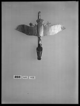 Image of negative of upside down vulture on top of tail of cobra