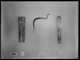 Image of negative of three flat gold amulets