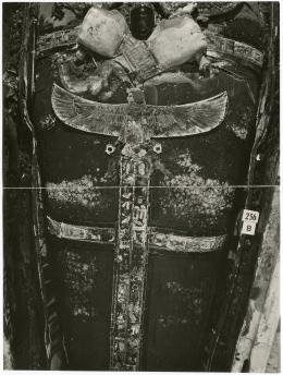 image of photographic print of torso of king's mummy within coffin in object card