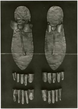 image of photographic print of sandals, toe stalls, and finger stalls in object card