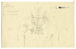 autopsy drawing of objects found on Tutankhamun's body specifically his neck