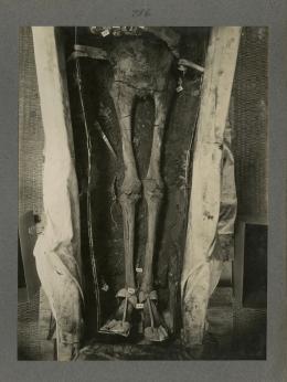 image of legs of king's mummy during unwrapping within coffin from Burton's album